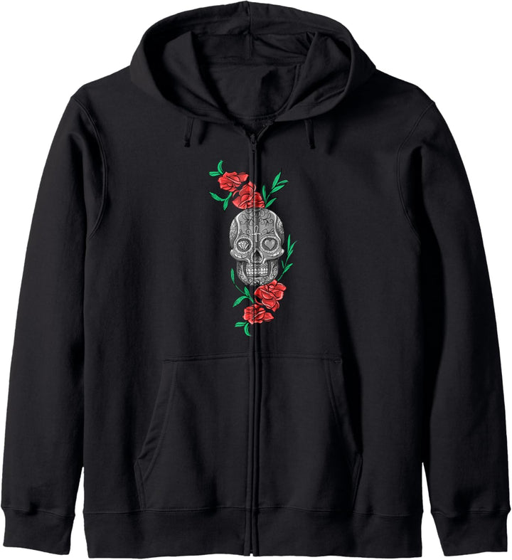 Santa Muerte I Totenmaske mit Rosen Motiv für Mexiko Kapuzenjacke