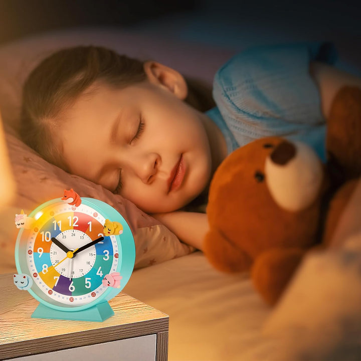 Wecker Kinder, Kinderwecker für Schulanfänge, Kein Tickendes Geräusch, Mit Nachtlicht und Schlummerf