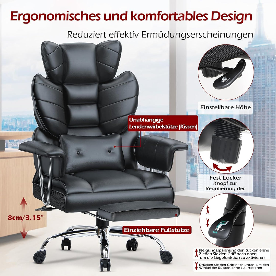 rattantree Bürostuhl mit Fussstütze, Ergonomischer Schreibtischstuhl mit Zusätzlichem Lordosenstützk
