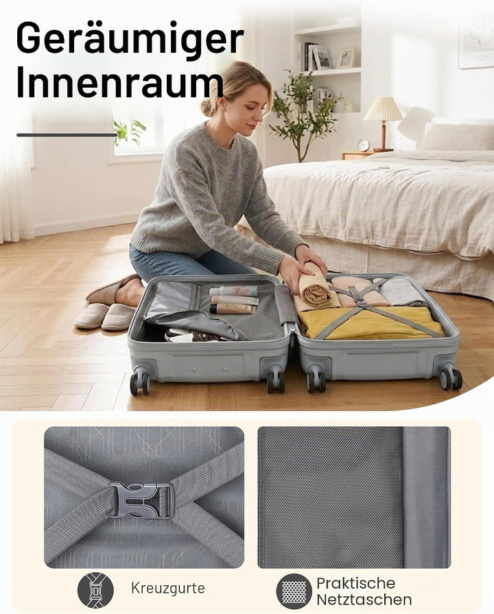 Kono Zwillingsrollen Reisekoffer TSA-Schloss 65cm Trolley Koffer Polypropylen Hartschale Rollkoffer 