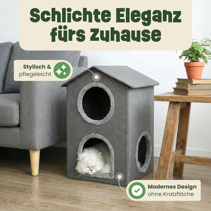 zooprinz katzenhöhle cat cave – kuschelhöhle für Katzen & grosse Katze, warmes katzenbett beige mit