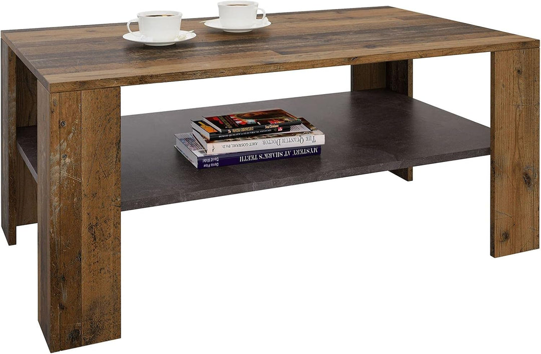 CARO-Möbel Couchtisch Wohnzimmertisch ANIMO mit Ablage, 100 x 60 cm, Dekor Old Style/Beton dunkel, O