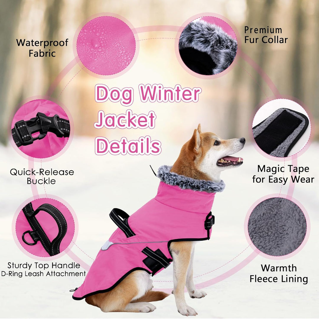 LIANZIMAU Wasserdichter Hundemantel mit Geschirr Wintermantel Hundepullover Fleece Reflektierende Hu