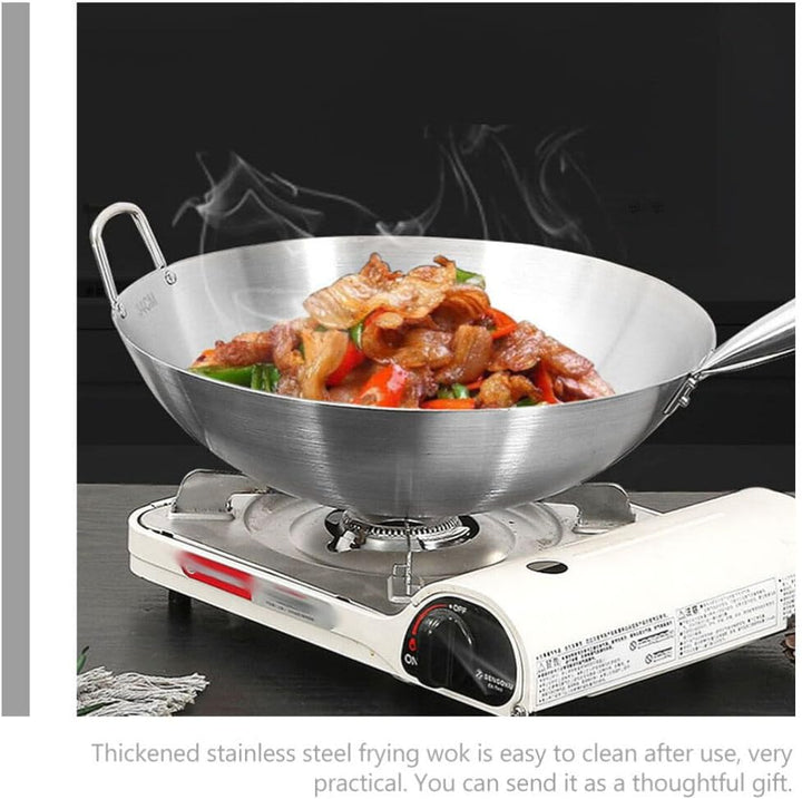 BESTonZON Edelstahlpfanne Edelstahl-Wok 13 Pfannen Chinesischer Wok Mit Holz- Und Stahl-Hilfsgriff F