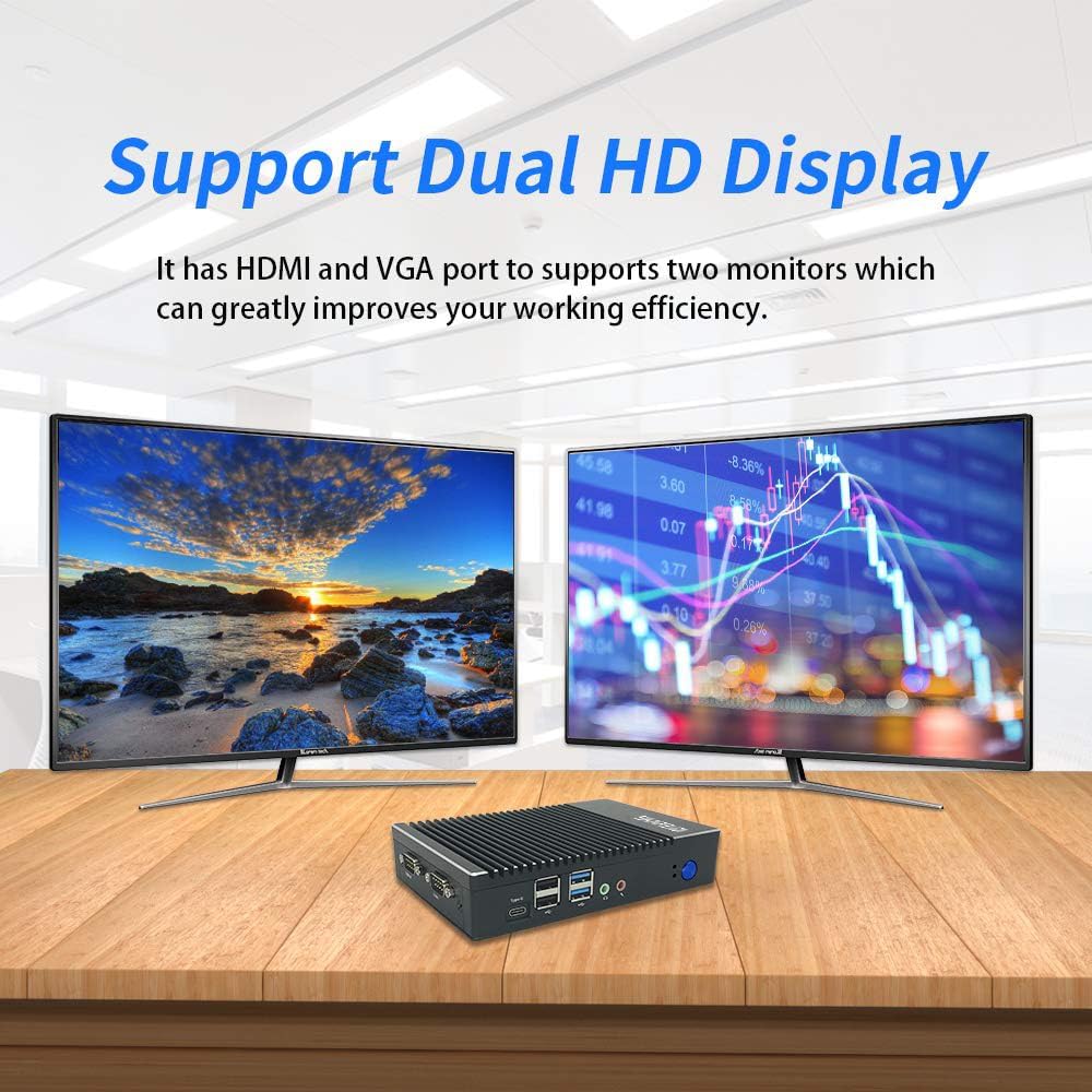 Sharevdi Fanless Mini PC, Micro pc AMD 6400T (1.0GHz-1.6GHzz), Mini Desktop Computer HD/VGA/BT4.0/Ty