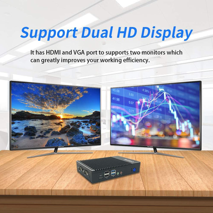 Sharevdi Fanless Mini PC, Micro pc AMD 6400T (1.0GHz-1.6GHzz), Mini Desktop Computer HD/VGA/BT4.0/Ty