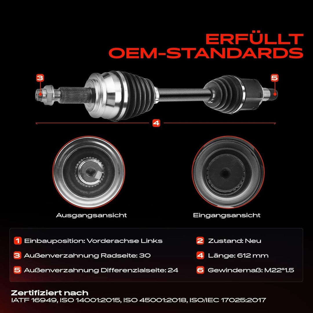 Frankberg Antriebswelle Vorderachse Links Kompatibel mit Verso R2 2.0L 2009-2018 Replace# 434200F080