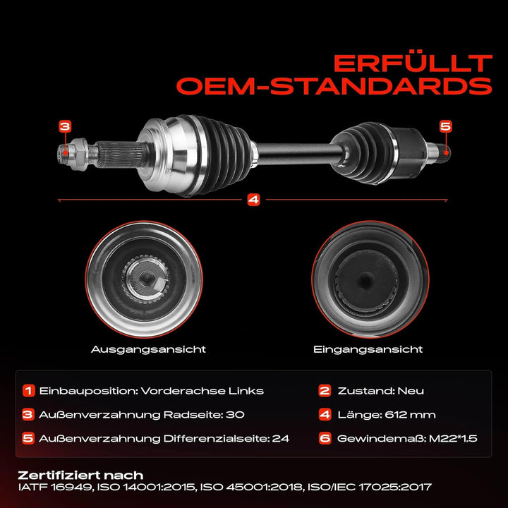 Frankberg Antriebswelle Vorderachse Links Kompatibel mit Verso R2 2.0L 2009-2018 Replace# 434200F080