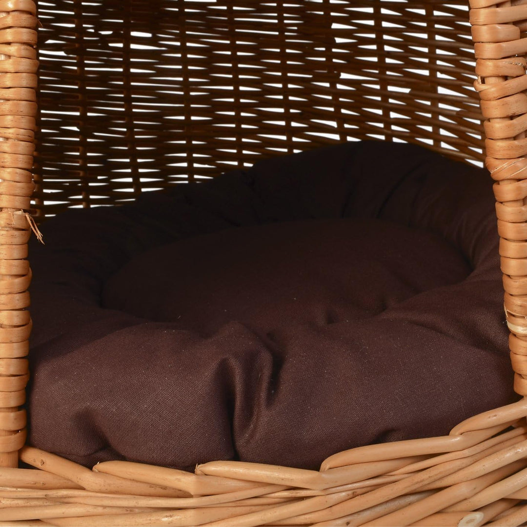 WEIDENPROFI Katzenkorb, Katzenturm aus Heller Weide, inkl. 2 Kissen, Grösse ca.: Ø 42-46 cm x Höhe 4