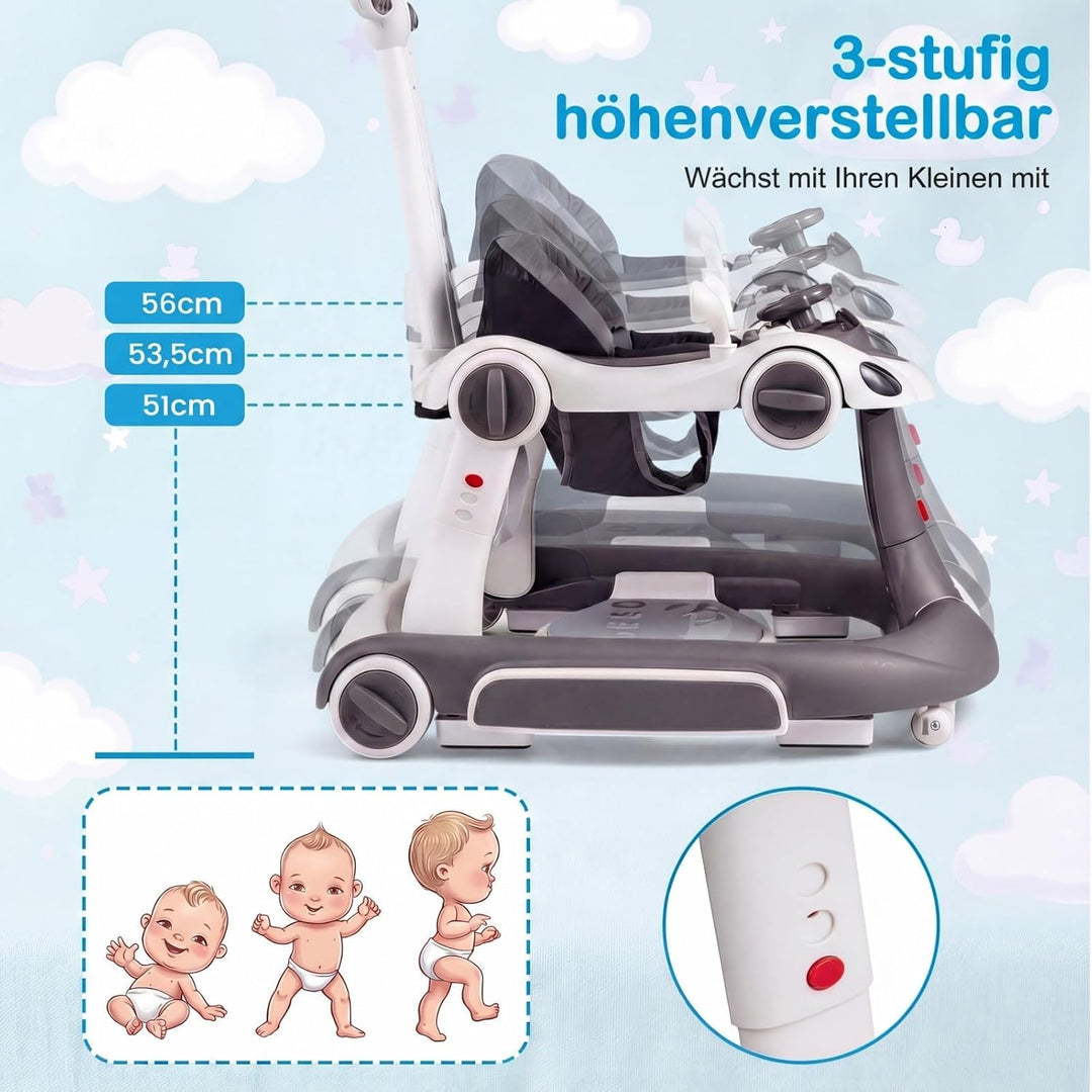 FANTASK 7 in 1 Lauflernhilfe mit abnehmbarem Verdeck, Lauflernwagen höhenverstellbar mit Spielboard,