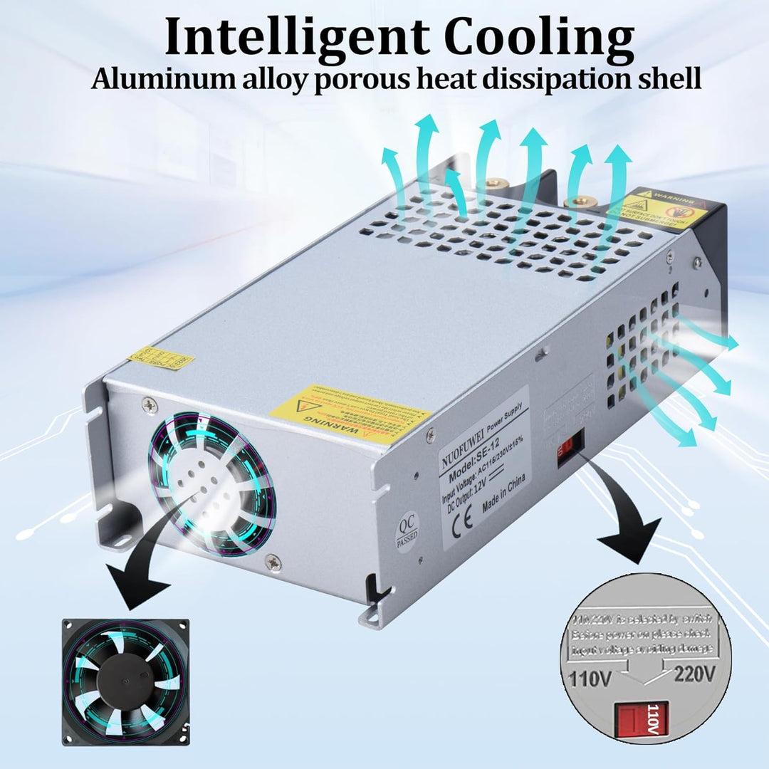 NUOFUWEI DC 12V 100A 1200W Netzteil Transformator Schalternetzteil 230V AC auf DC Netzteil 12Volt 10