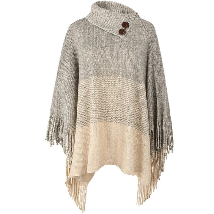 Damen Poncho mit knöpfen Schal Cashmere Feeling Strick Decke Cape Cardigan für Frauen Retro Cardigan