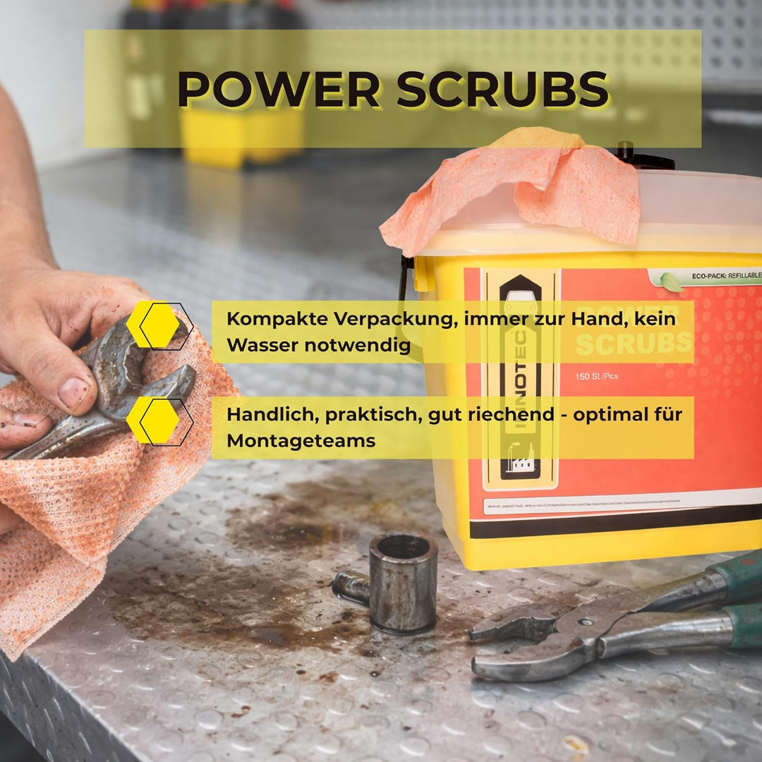 INNOTEC Power Scrubs Box mit 150 Stück – leistungsstarke Reinigungstücher für verschmutzte Hände & O