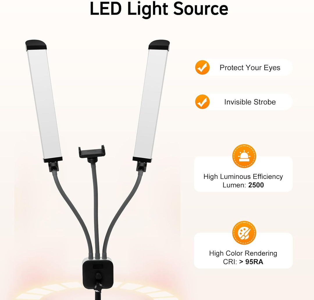 Kosmetiklampe, 3000–6500K Dimmbares LED-Doppelarmleuchte mit Stativ und Tragtasche, 220V 40W Videoli