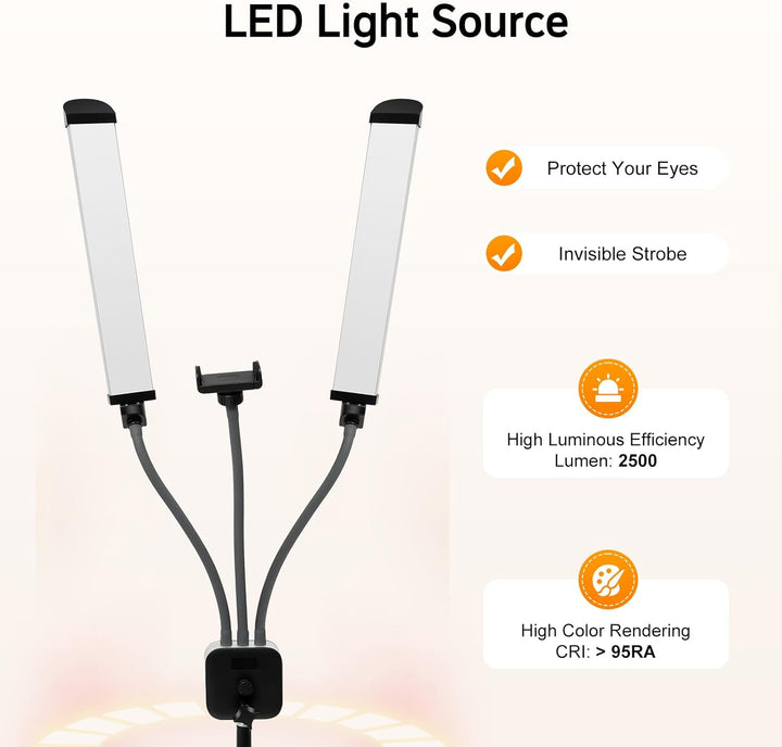 Kosmetiklampe, 3000–6500K Dimmbares LED-Doppelarmleuchte mit Stativ und Tragtasche, 220V 40W Videoli