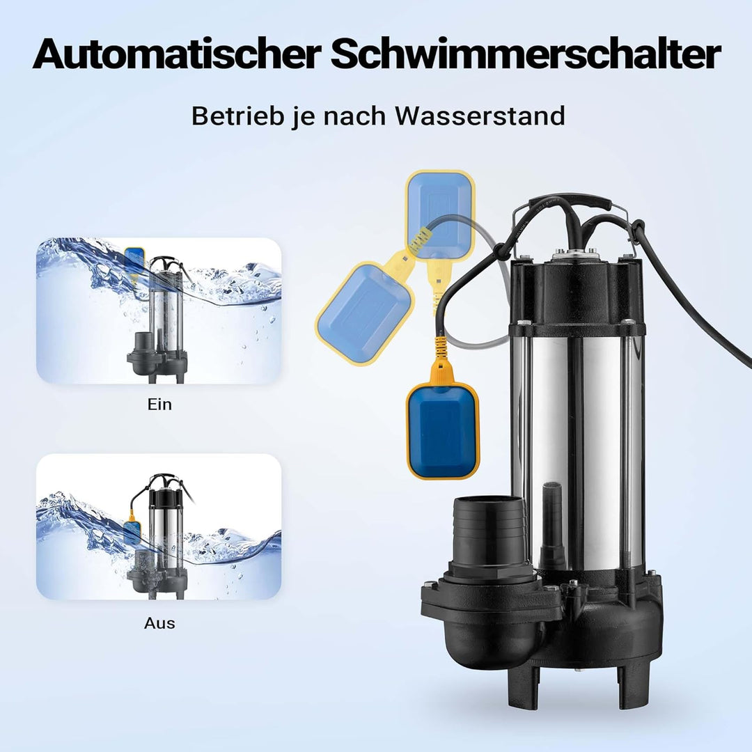Schmutzwasserpumpe Schwimmerschalter Häcksler 31200 L/h 2200 W Förderhöhe bis 10 m