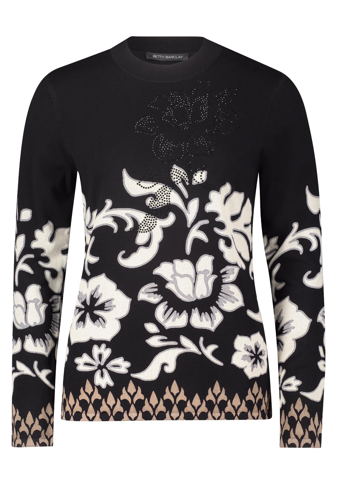 Betty Barclay Damen Feinstrickpullover mit Print 48 Schwarz / Beige, 48 Schwarz / Beige