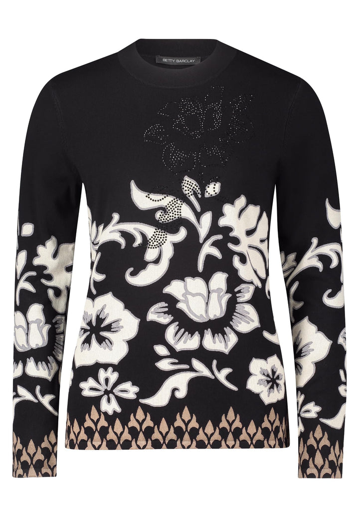 Betty Barclay Damen Feinstrickpullover mit Print 38 Black/Beige, 38 Black/Beige