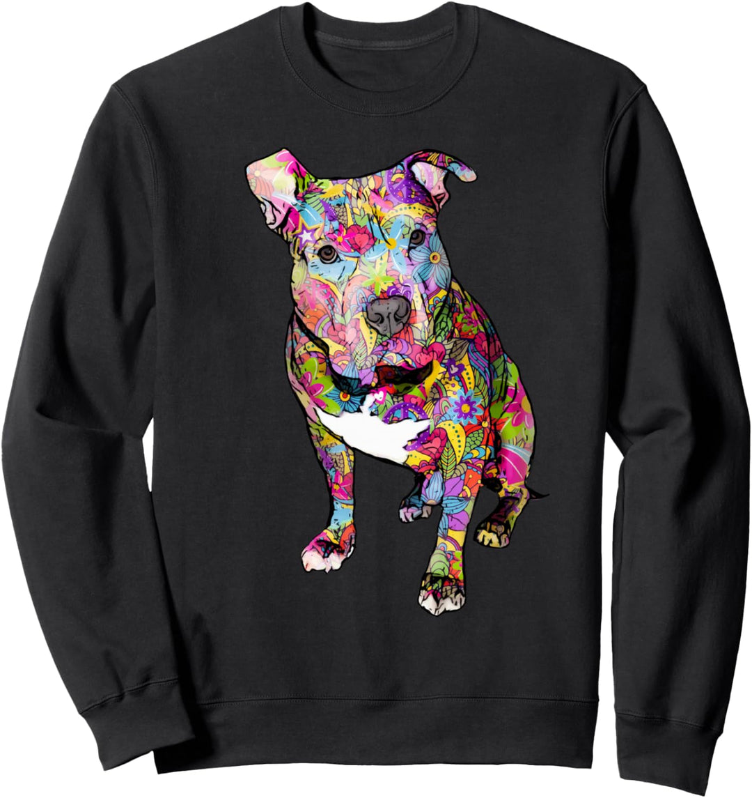 Pitbull buntes Hippie-Friedenszeichen Liebes-Pitbull Sweatshirt