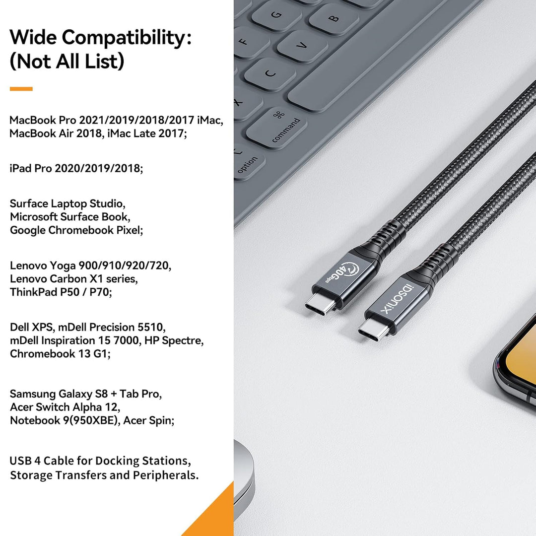 iDsonix USB Kabel für Thunderbolt 4 Kabel, Kompatibel mit 40Gbps Datenübertragung, 8K@60HZ / Dual-4K