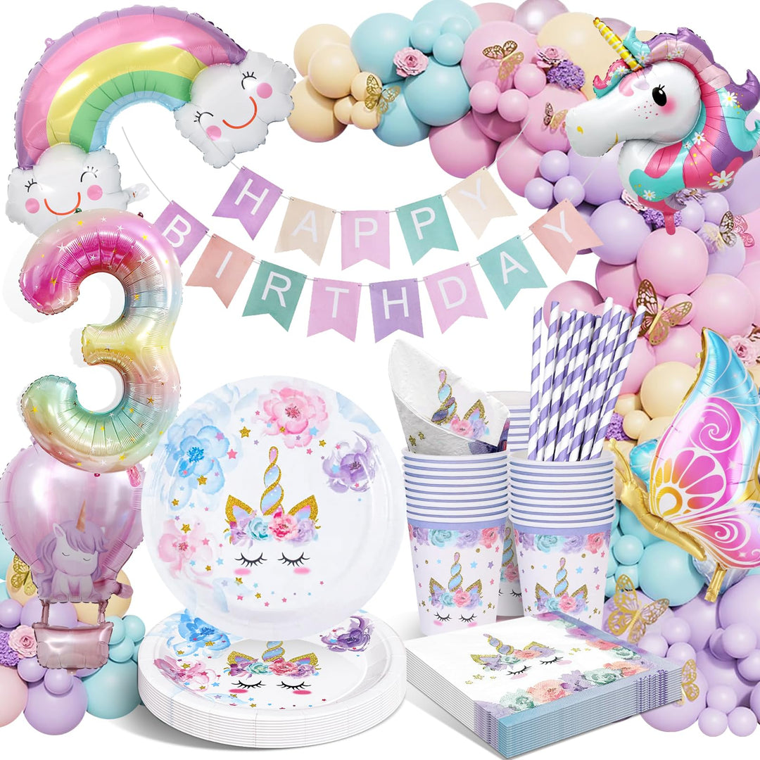 Einhorn Partygeschirr Set, Geburtstag Party Geschirr Deko, Pappteller Kindergeburtstag mit Einhorn L