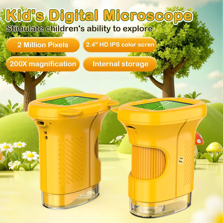 Digitales Mikroskop für Kinder,Hand Mikroskop Digital mit 2.4 Zoll Bildschirm 200x Taschenmikroskop,