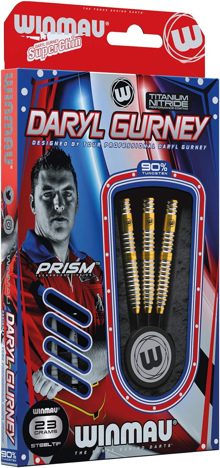 WINMAU Daryl Gurney Gold Wolfram Stahl Spitzen Darts - Titan Nitrid Beschichtung Neu 23g, 23g