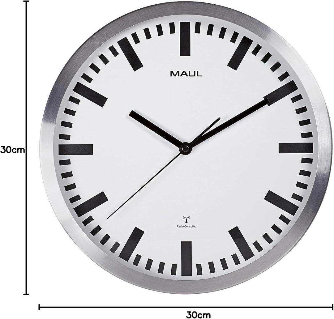 MAUL Wanduhr MAULpilot Ø 30cm | stilvolle Uhr mit weissem Ziffernblatt | gute Lesbarkeit | automatis