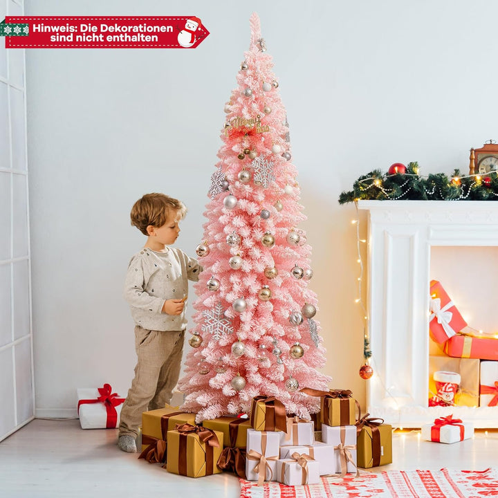COSTWAY künstlicher Weihnachtsbaum Bleistift, 180 cm Tannenbaum mit Schnee, Christbaum mit 460 Zweig
