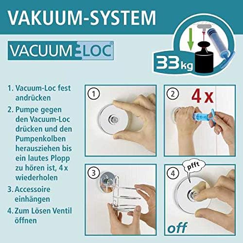 WENKO Duschablage Ecke 2 Etagen ohne Bohren, Vacuum-Loc Eckregal Mod. Bari mit Vakuum-Befestigung, v