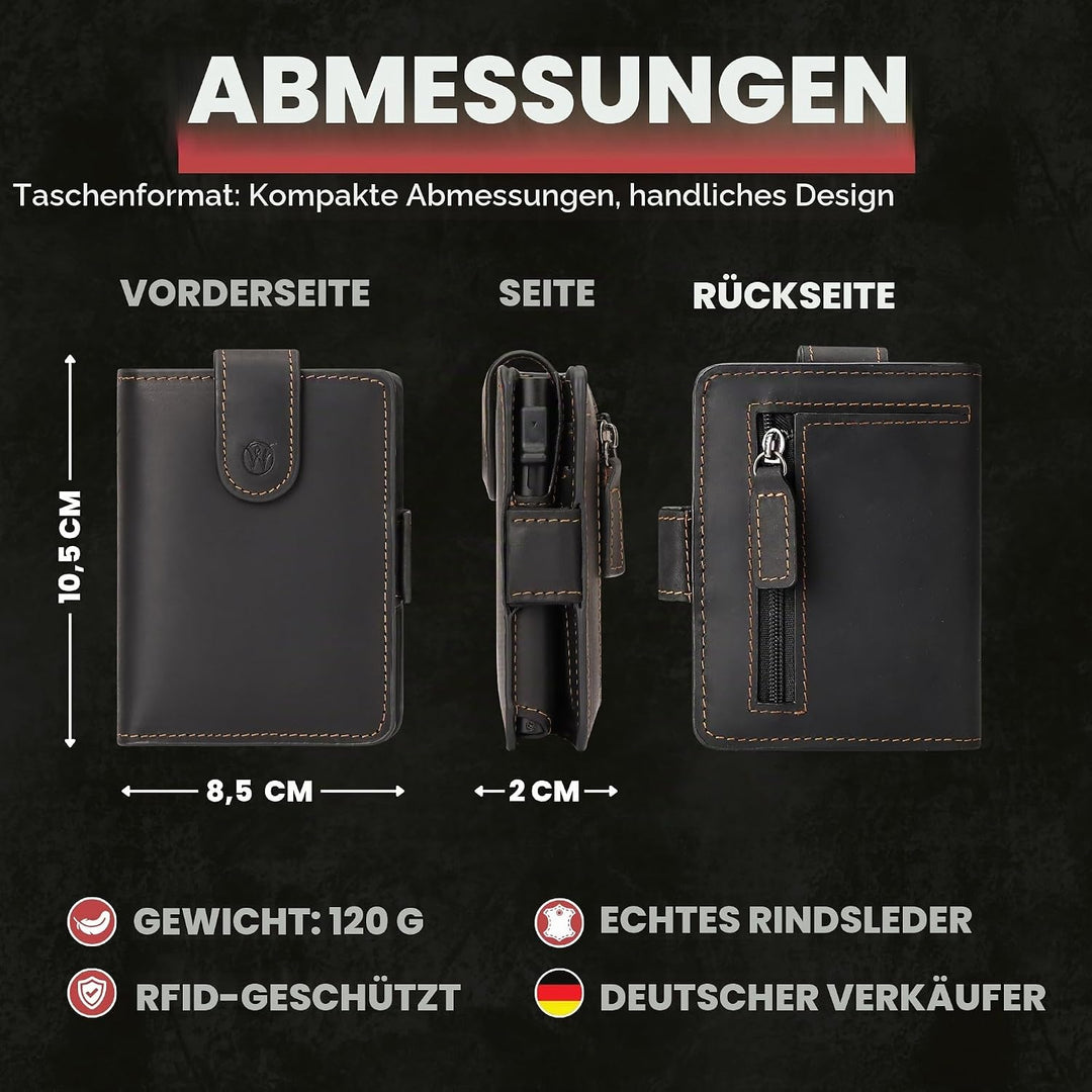 WillFire® MagFlap | Geldbörse Herren | Extra Schlüsselanhänger | Leder Kartenetui für 10-12 Karten |