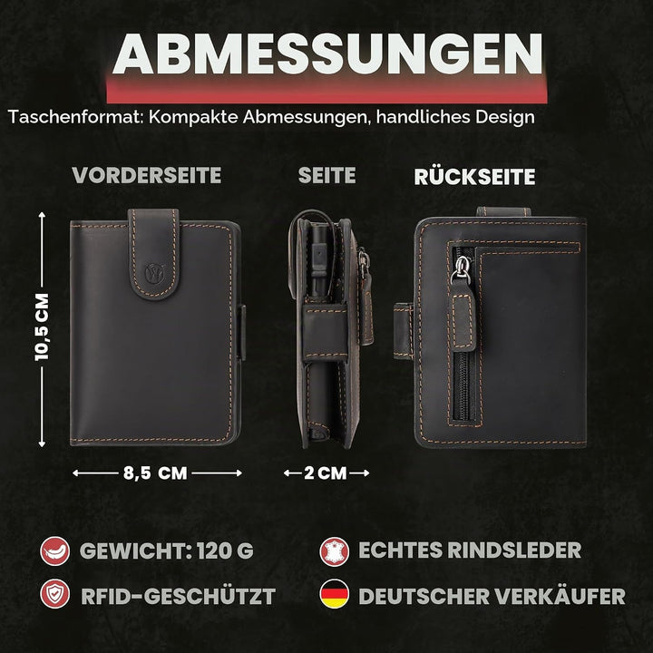 WillFire® MagFlap | Geldbörse Herren | Extra Schlüsselanhänger | Leder Kartenetui für 10-12 Karten |