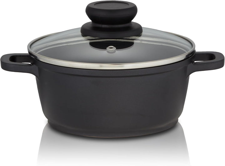KHG Topf Kochtopf 16 cm Induktion Antihaftbeschichtung Sossentopf Fleischtopf 1,25 Liter | Schwarz A