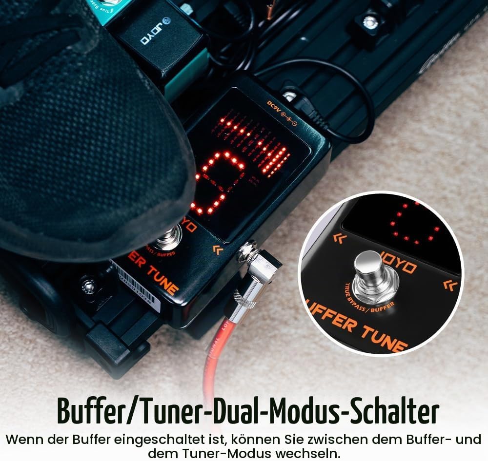 JOYO Buffer Tune Tuner Pedal mit Eingebautem Puffer Präziser Stimmung und LED-Bildschirm für Gitarre