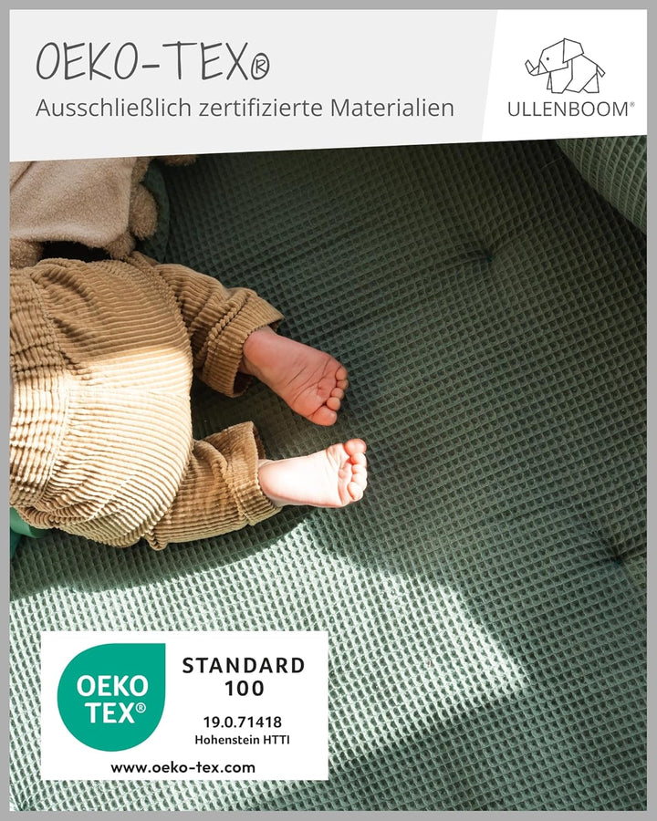 ULLENBOOM ® Baby Krabbeldecke 120x120 cm gepolstert in Salbeigrün (Made in EU) - Krabbeldecke für Ba