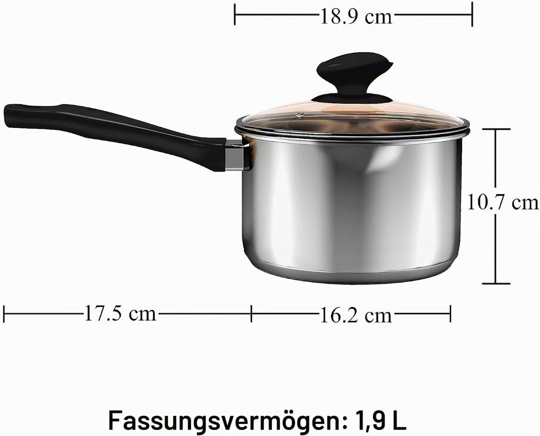 VENTION Edelstahl Stielkasserolle Induktion, Kochtopf Klein mit Deckel 18 cm, 2 Liter Stieltopf mit