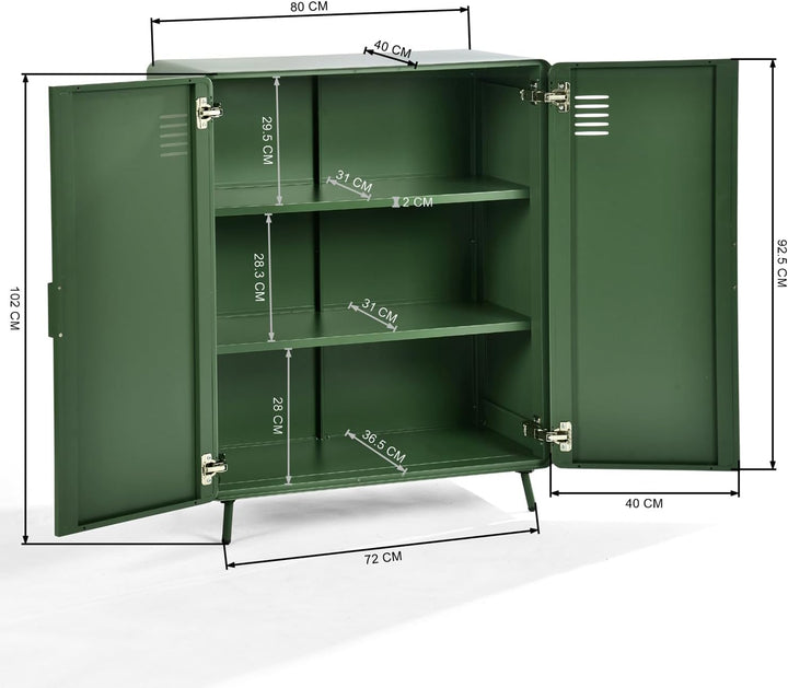MEUBLE COSY Sideboard Buffets Küchenschrank Kommode mit 3 Türen Magnet und Regal Ablage aus Metall f