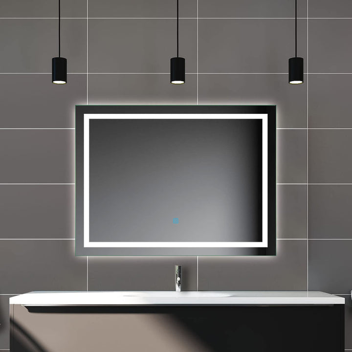 Biubiubath Badspiegel mit Beleuchtung,80x60cm LED Wandspiegel mit Touch-Schalter,Beschlagfrei,Badezi