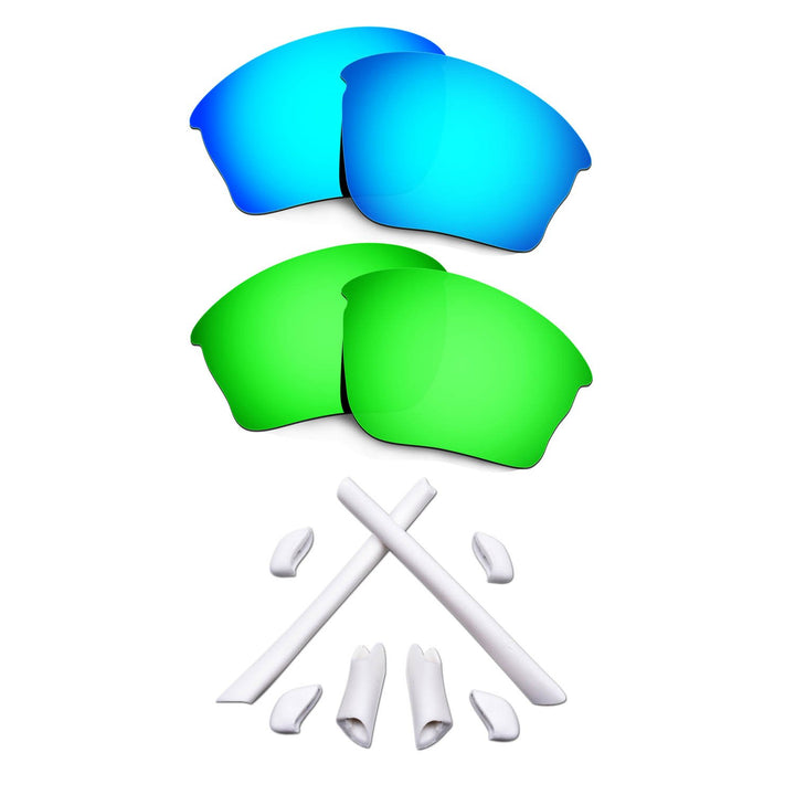 HKUCO Blue/Green Polarized Replacement Lenses and White Earsocks Rubber Kit For Oakley Half Jacket X