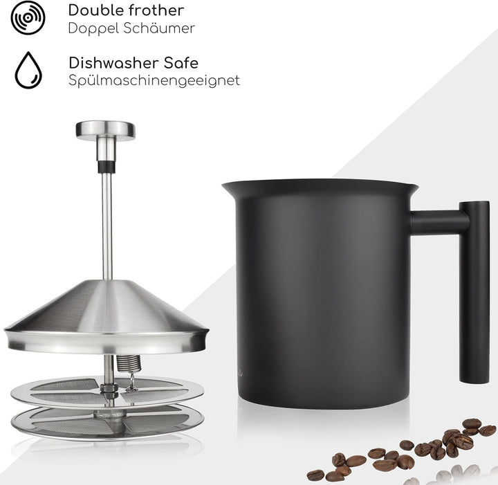 Milu Milchaufschäumer manuell | 400ml, 800ml | Edelstahl Hand Milschäumer für Milch Cappuccino, Kaff