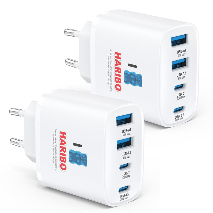 HARIBO 2er USB C Ladegerät 4-Port 40W Schnellladegerät,PD 3.0 Mehrfach Netzteil für iPhone 16/15/14