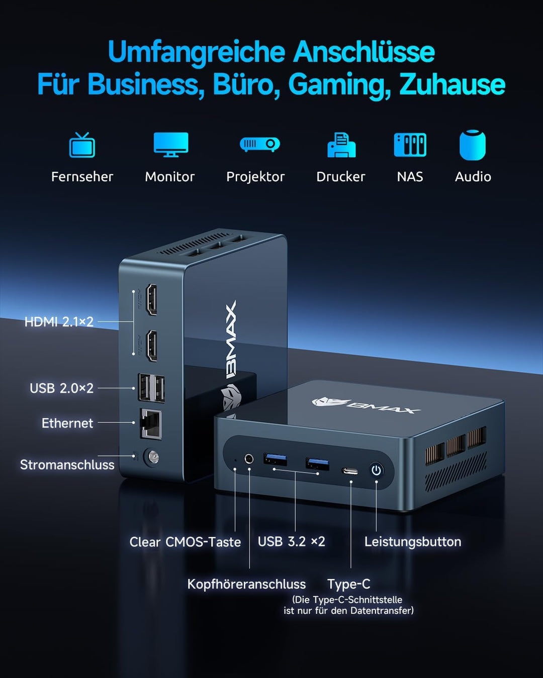 BMAX B4 Plus Mini PC Windows 11 Pro 12GB LPDDR5 512GB M.2 SSD Intel N95(bis zu 3.4Ghz) Micro Desktop