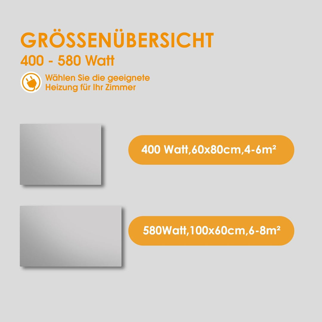 Infrarotheizung Spiegel mit Thermostat 580 Watt - Spiegelheizung Infrarot mit LED Beleuchtung Licht