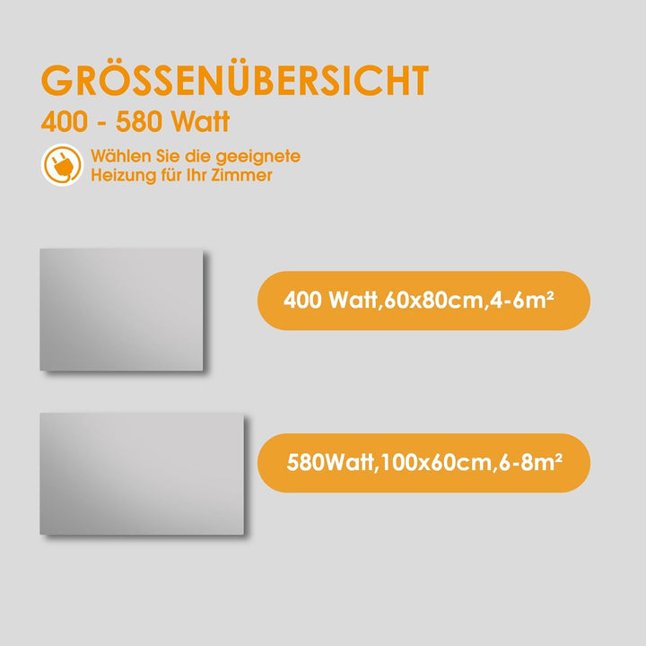 Infrarotheizung Spiegel mit Thermostat 580 Watt - Spiegelheizung Infrarot mit LED Beleuchtung Licht