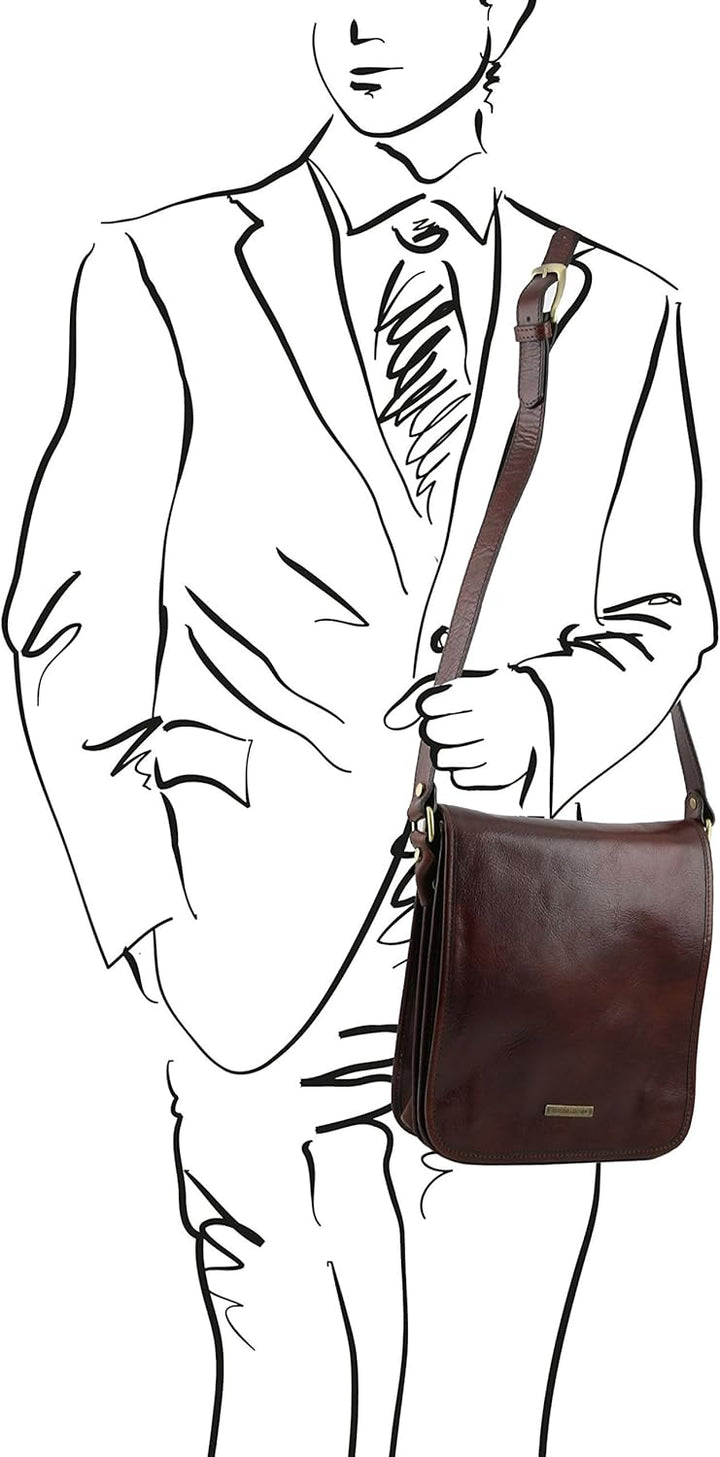 Tuscany Leather TL Messenger Umhängetasche aus Leder mit zwei Fächer Honig, Honig