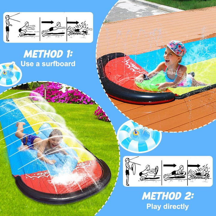 Doppel-Wasserbahn, 20ft/600cm mit 2 aufblasbare Boards, Doppel-Garten-Wasserrutsche mit Sprinkler fü