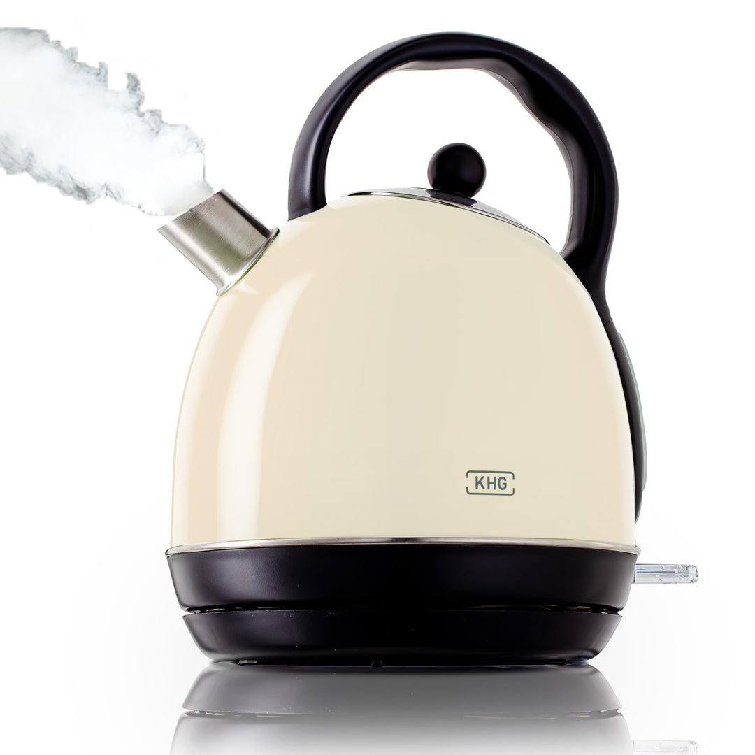 KHG WK-1711 (C) Wasserkocher Retro 1,7 Liter | Kessel-Wasserkocher in Creme | 360° Sockel | Kalkfilt