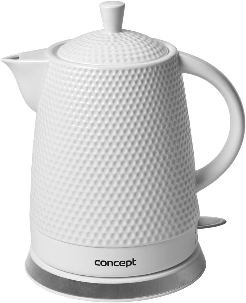 CONCEPT Hausgeräte RK-0040 Keramik Wasserkocher + 2 Tassen 1.5L 2200W, Weiss