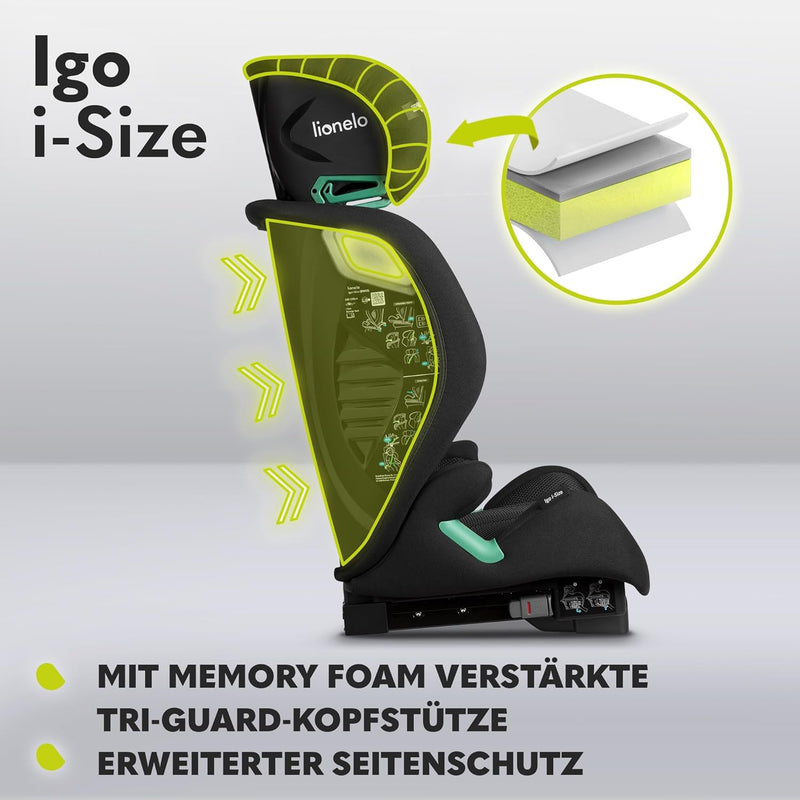 LIONELO IGO I-size Kinderautositz, Gruppe 2 3, von 100-150 cm ISOFIX oder gurtlose Frontbefestigung,