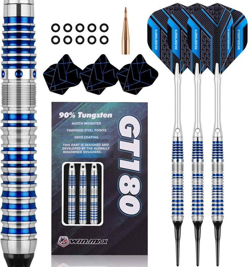 WIN.MAX Dartpfeile 90% Tungsten 3 Stück 90% Wolfram 16-18 Gramm Dart professionelle Soft-Dartpfeile